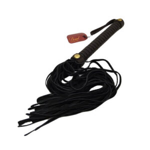 Bound Nubuck leather flogger with black handle and multiple black tails