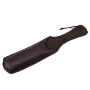 Bound Nubuck Leather padded paddle with dark brown handle and stitched edges