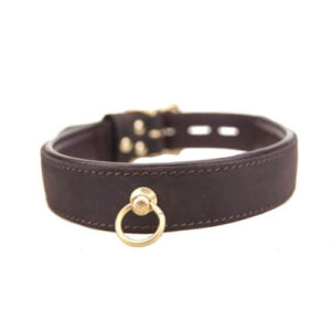 Black nubuck leather choker with gold-tone O ring and adjustable buckle