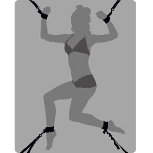Illustration of a person restrained at wrists and ankles with straps attached to bed corners
