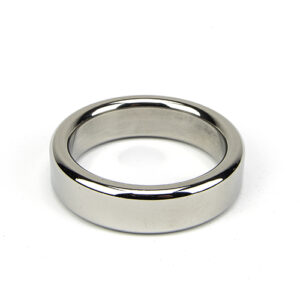 Polished metal ring with a thick, smooth band and circular shape, 40mm diameter