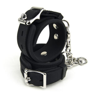 Black silicone cuffs with metal buckles and connecting chain