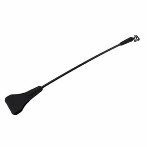 Black silicone riding crop with wide paddle and loop handle