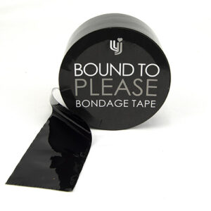 Bound to Please black bondage tape roll with partially unrolled strip