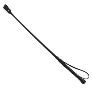 Black nubuck leather riding crop with braided handle and wrist loop