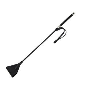 Black Bound to Please riding crop with looped wrist strap and wide leather tip