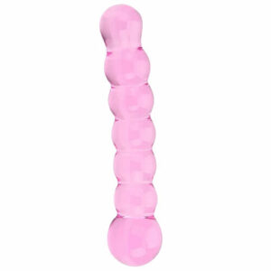 Pink ribbed glass dildo with rounded bulbous segments