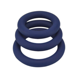 Set of three thick dark blue silicone rings stacked together