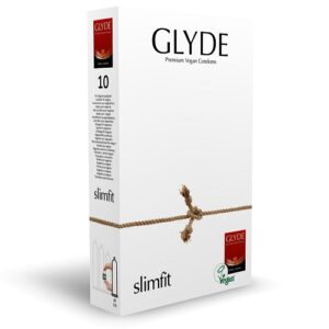 Glyde Ultra Slimfit Premium Vegan Condoms 10 pack box with rope design
