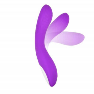 Purple bendable silicone vibrator with curved design and white base