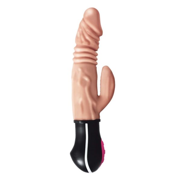 Nasstoys flesh-tone dildo with ribbed shaft, curved extension, and black handle