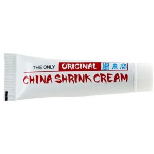 White tube labeled China Shrink Cream with red and blue text and twist cap