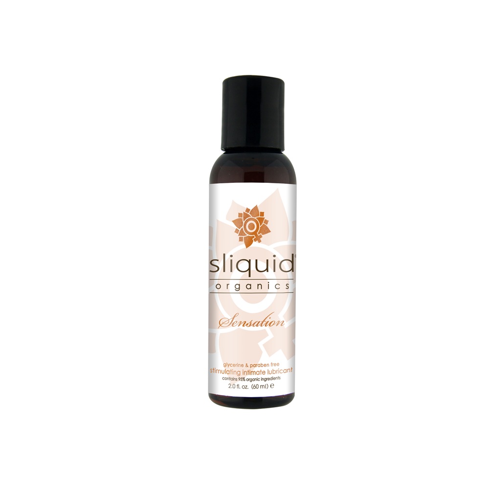 Sliquid Organics Sensations Stimulating Lubricant 59ml bottle with black cap and beige label