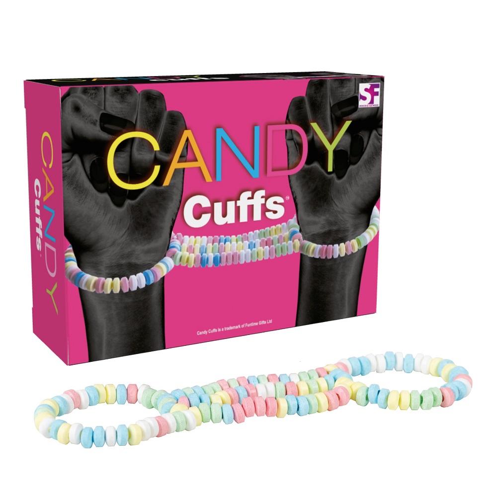 Candy Cuffs box with pastel candy bracelet handcuffs displayed in front