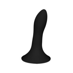 Black silicone dildo with curved shaft and wide suction cup base