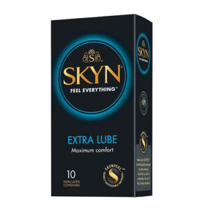 Mates SKYN Extra Lube 10 pack black box with gold and blue accents