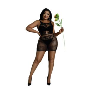 Moonlight Lingerie Moonlight Black Cut Out Floral Mini Dress Plus Size