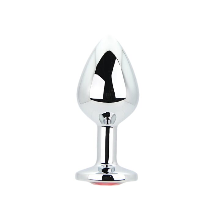 Toosh Silver Metal Butt Plug Medium Red Stone
