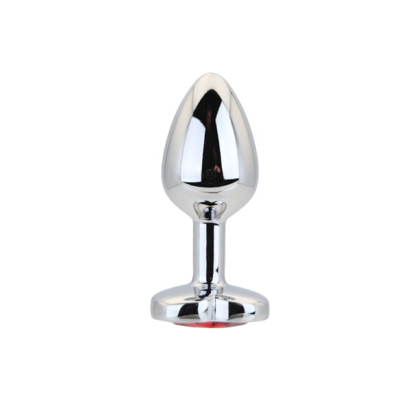 Toosh Heart Shaped Silver Butt Plug with Red Stone Small