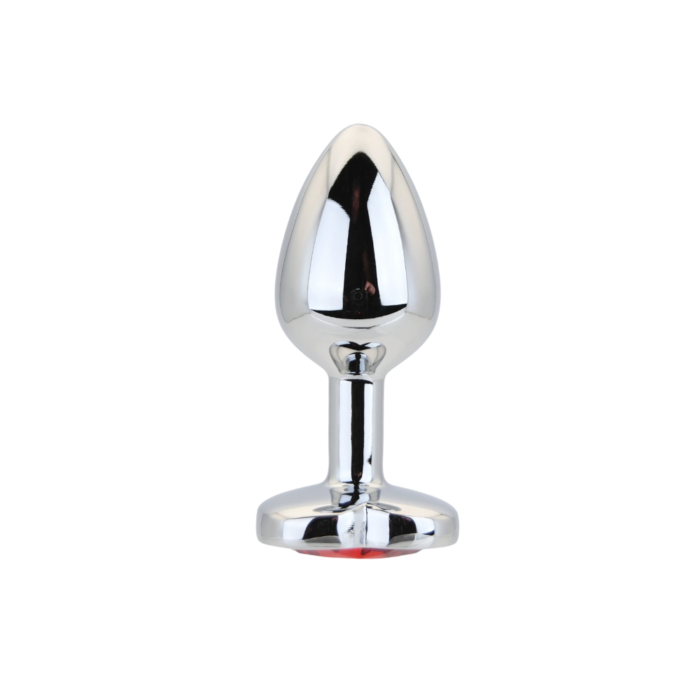 Toosh Heart Shaped Silver Butt Plug with Red Stone Small
