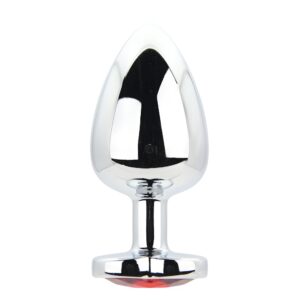 Toosh Heart Shaped Silver Butt Plug with Red Stone Large