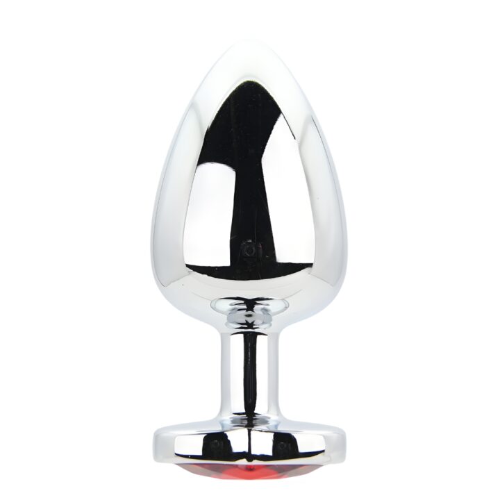 Toosh Heart Shaped Silver Butt Plug with Red Stone Large