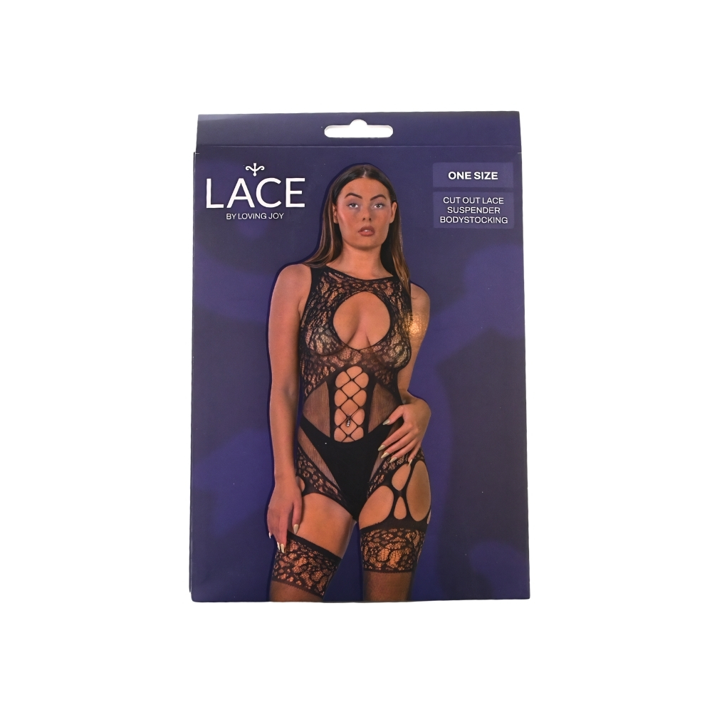 Lace by LJ Cut Out Lace Suspender Bodystocking Black - Image 6