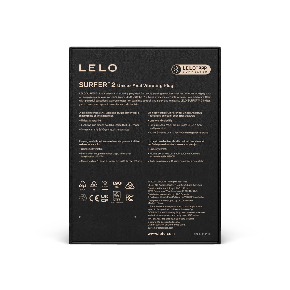 LELO Surfer 2 Unisex Anal Vibrating Plug Black - Image 6