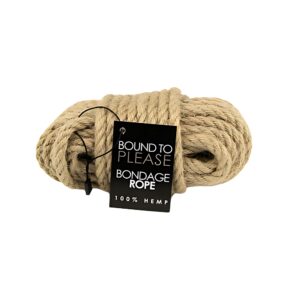 Natural hemp rope bundle with Bound to Please brand tag attached