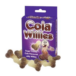 Box of Cola Willies sugar coated cola flavoured jelly sweets with cartoon character and candies
