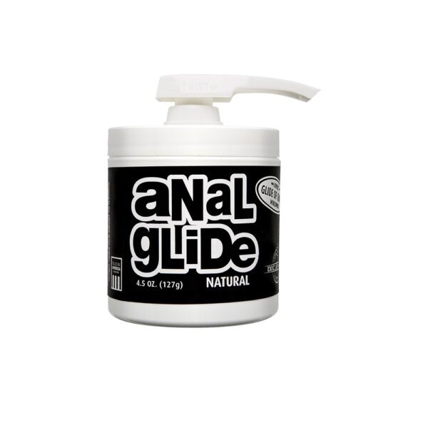 Doc Johnson Anal Glide Natural 4.5 oz jar with pump dispenser and black label