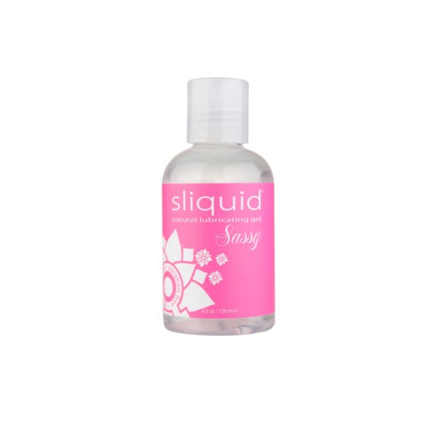 Sliquid Naturals Sassy lubricating gel in a clear 125ml bottle with pink label