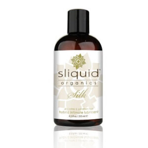 Sliquid Organics Silk Hybrid Lubricant 255ml bottle with beige and white label