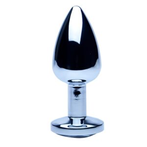 Small silver metal butt plug with tapered tip and flared base