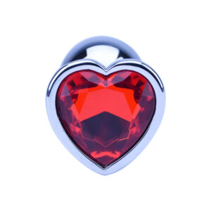 Silver heart-shaped plug with red faceted heart gem accent